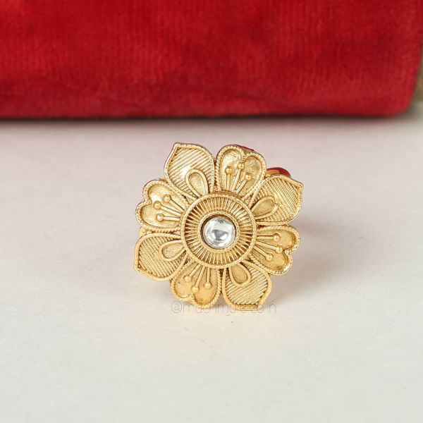 Carving Work Gold Plated Adjustable In Size Ring 