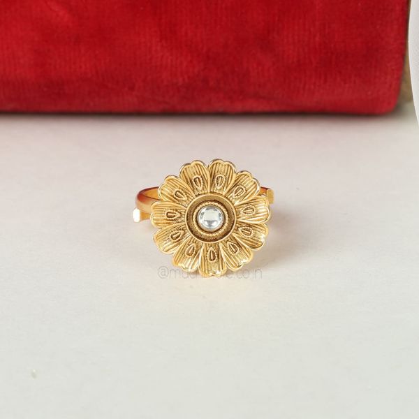 Carving Work Gold Plated Adjustable Ring 