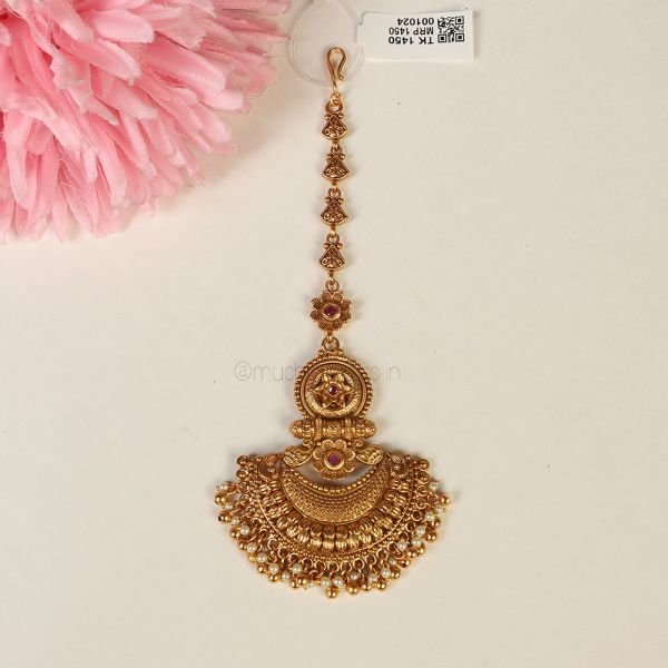 Gold Plated Ruby Color Traditional Maang Tikka