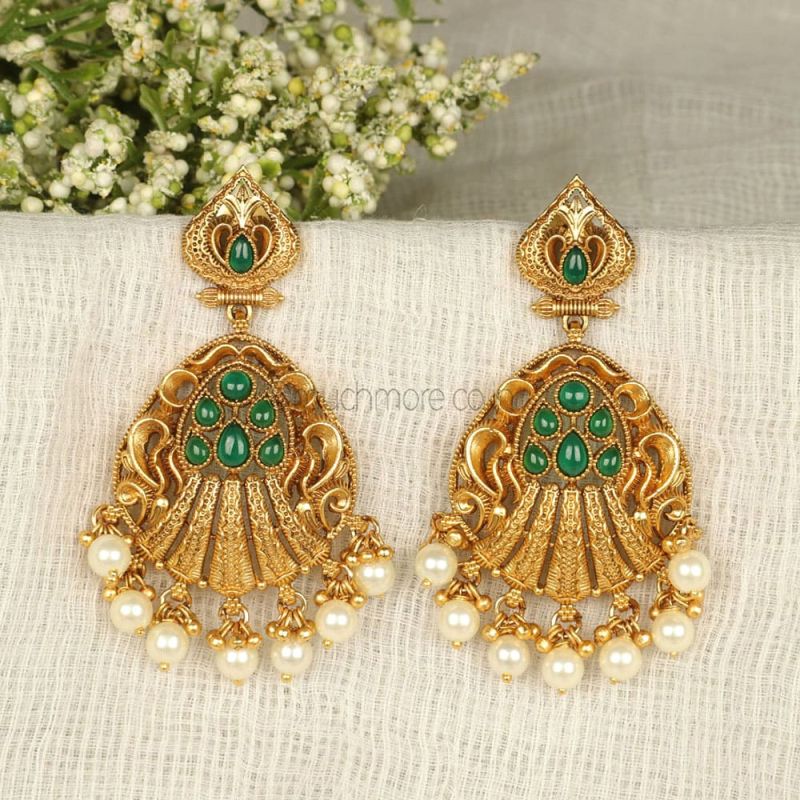 Blee19 Latest Stylish Fancy Gold Plated Traditional Earring Beads Drop  Temple Jhumka Earrings