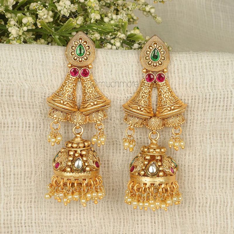 Buy Attractive Pearl Jhumkas Earrings One Gram Gold Muthu Thodu South Indian-sgquangbinhtourist.com.vn