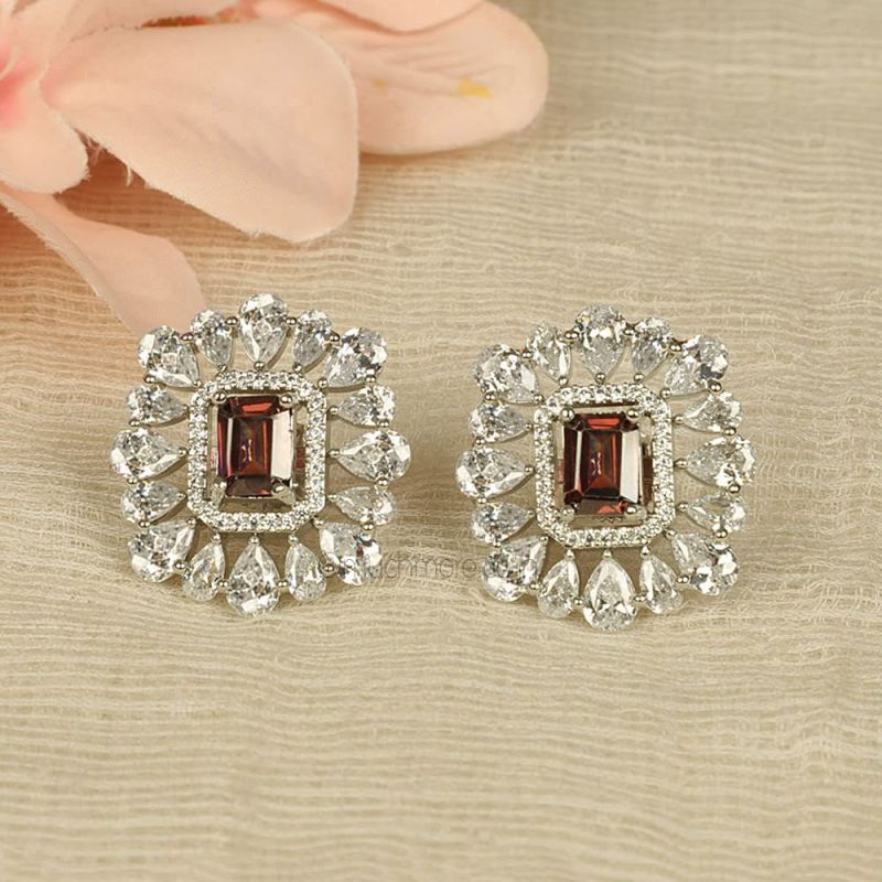 Shoshaa Silver Plated Handcrafted AD Pink Stones Studs Earrings