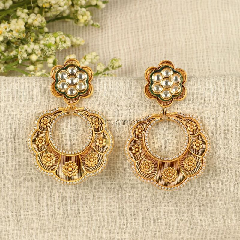 Golden Embedded Crystal Flower Design Long Chain Earrings : Amazon.in:  Fashion