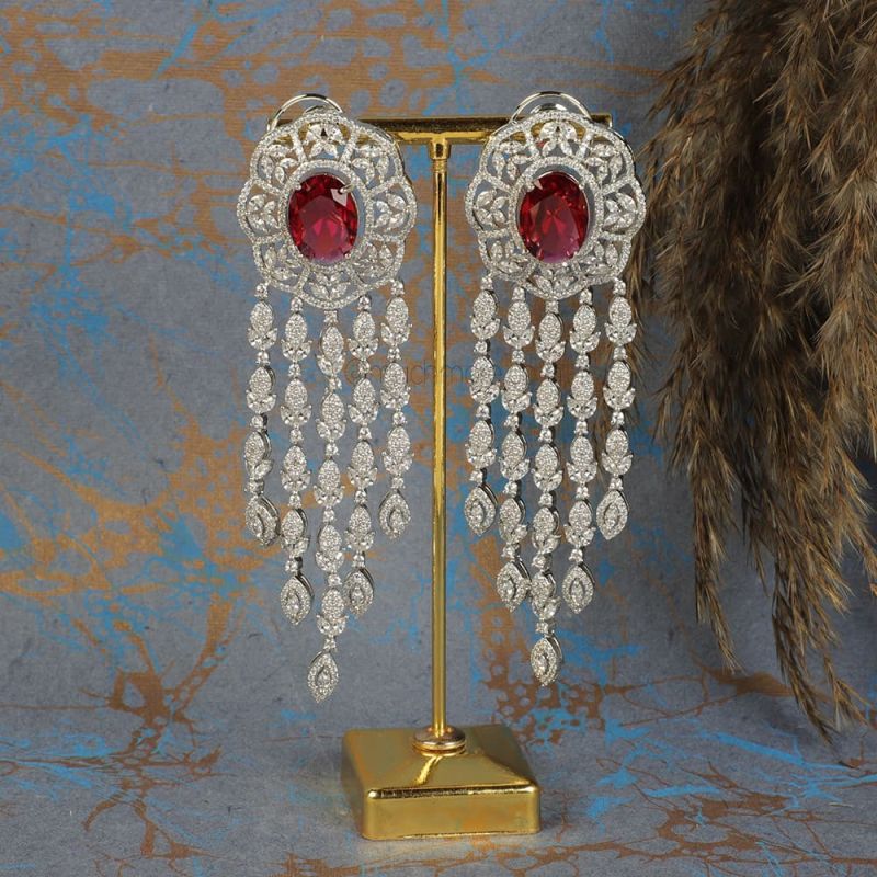 Diamond Long Linear Dangle Earrings - Nuha Jewelers-happymobile.vn