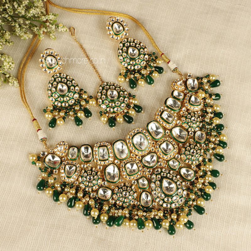 Payal dabi Kundan necklace set - Green – Rohika Store