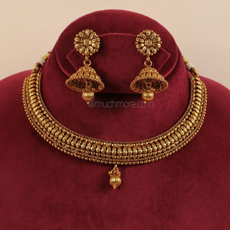JAHANARA  GOLD PLATED NECKLACE SET WITH MATCHING EARRINGS COMBO FOR W   wwwsoosicoin