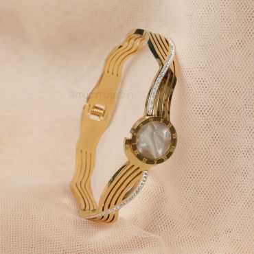 Gold Plated Kada Style Diamond Bracelet 