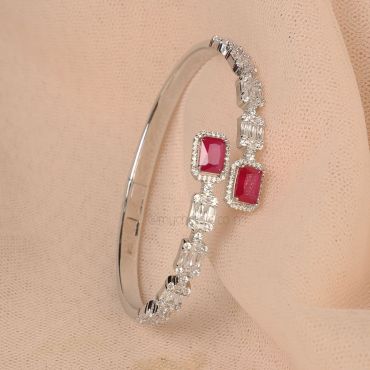 Stylish Ruby Silver American Diamond Bracelet 
