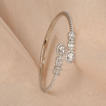 Silver Polish White Diamond Sleek Bracelet 