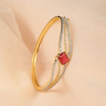 Gold Polish Ruby Studded Diamond Bracelet
