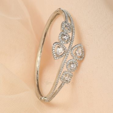 White Diamond Silver Polish Kada Style Bracelet