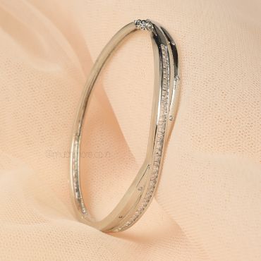 Baguette Diamond Studded Silver Polish Bracelet
