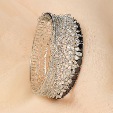 Silver Polish Black Diamond Studded Women Bracelet