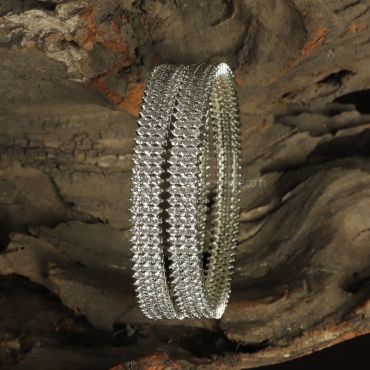 Silver Polish Diamond Bangles For Women