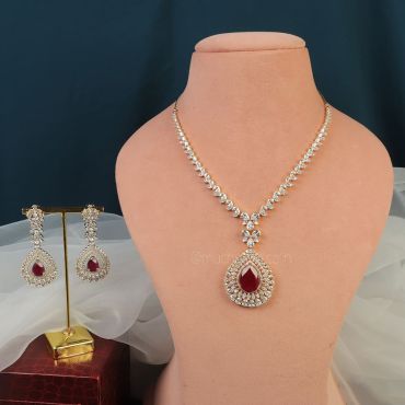 Ruby Gold Polish Pendant Style AD Necklace 