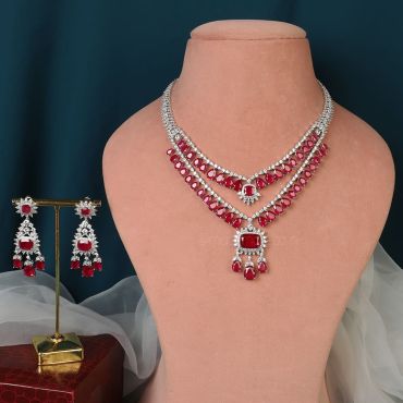 Double layer Luxury Ruby Diamond Necklace 