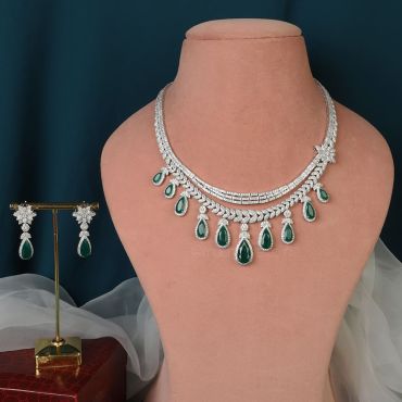Rhodium Polish Green AD Jewelry For Brides