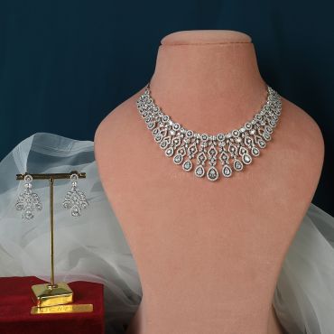 Silver Plated Diamond Bridal Necklace Set