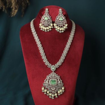 Mint Green Diamond Pendant Style Necklace Set