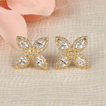 Gold Polish Diamond Small Tops Earrings