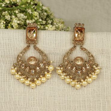 Antique Gold Polish Pearl Drop Designer Earrings