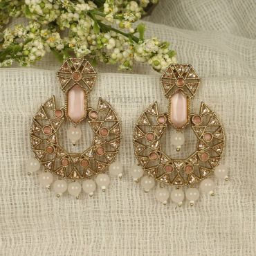 Baby Pink Antique Gold Traditional Erarings 