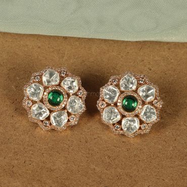 Emerald Green Polki/Uncut Kundan Tops Earrings