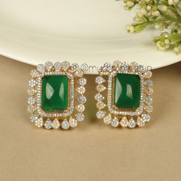 Emerald Green Diamond Studded Tops Earrings 