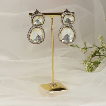 Kundan Polki Silver Gold Polish Earrings Online