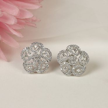 All White Flower American Diamond Tops Earrings