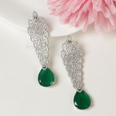 Emerald Droplet Silver Polish Diamond Earrings