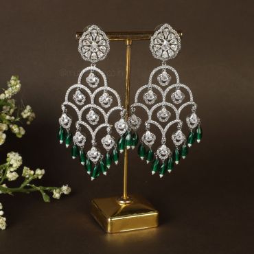 Emerald With Silver Women Hanging Earrings