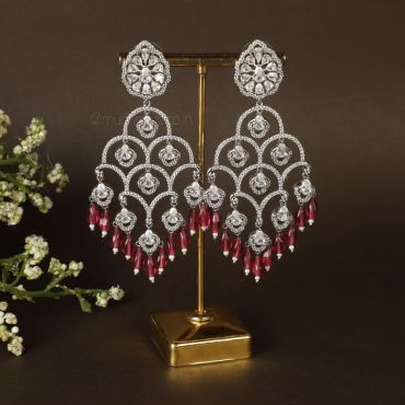 Ruby With Silver Women Hanging AD Earrings