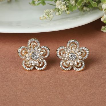 Gold Flower In Diamond Stud Earrings 