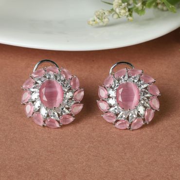 Designer White Pink Diamond Stud Earrings 