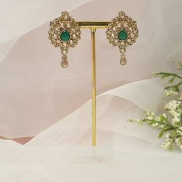Antique Gold Polish Emerald Drop Shaped Earring