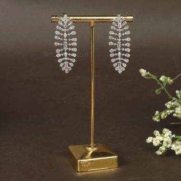Iced Out Leaf Pattern Earring In Silver Diamonds