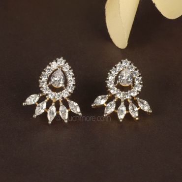 Gold-Plated & White CZ Stone Studded Floral Studs