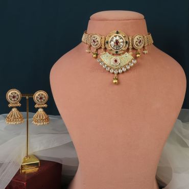 Meena Work Kundan Choker Necklace Set