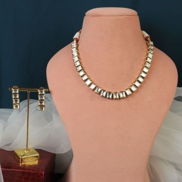 buy White Kundan Sleek Necklace Set 