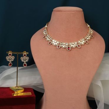 Ruby Kundan Diamond Necklace In Gold Polish 