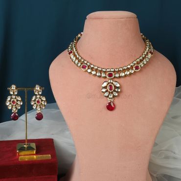 Kundan Ruby Necklace With Earrings Maang Tikka
