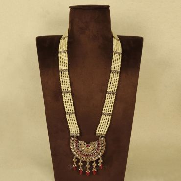 Traditional Look Ruby Antique Gold Long Mala