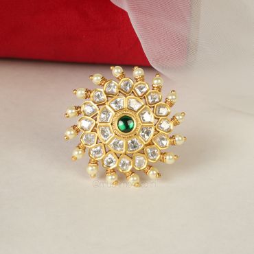 Order Now Gold Plated Kundan Pearl Ring