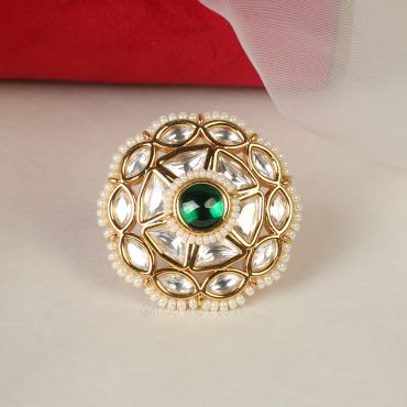 Beads Surrounding Kundan Gold Polish Ring