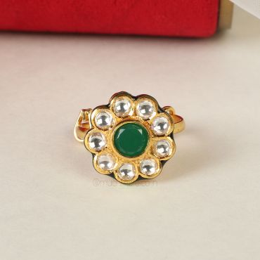 Emerald Green Kundan Small Ring Online