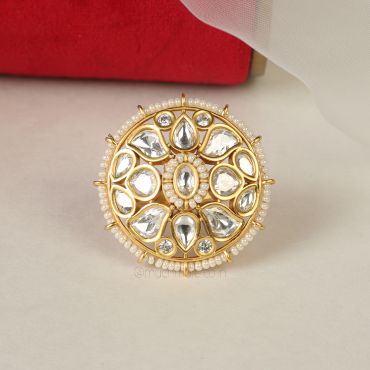 Round Shaped Kundan Beads Women Ring