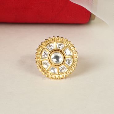 Small Size Round Shaped White Kundan Ring