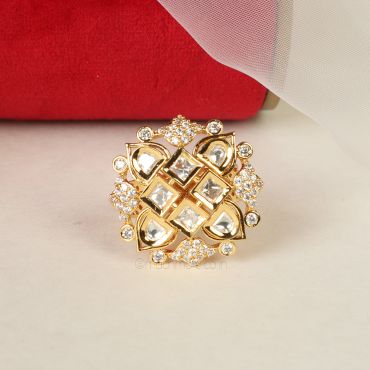 Latest Collection White And Gold Polish Kundan Ring