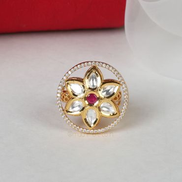 Round Shaped Kundan Ruby Red Adjustable Ring